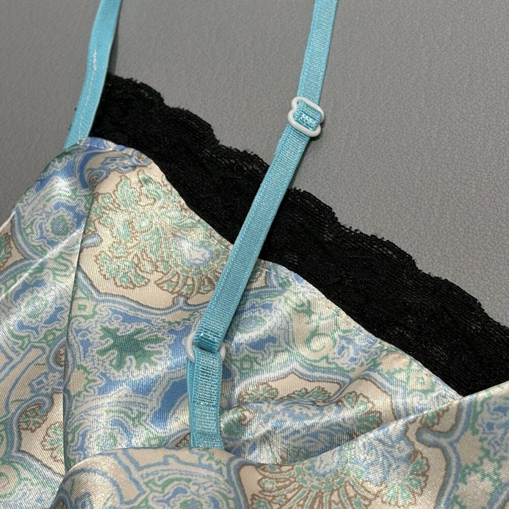 Satin Babydoll Top Cami Medium Lace Trim Beads Floral Fairy Y2K Romantic USA - Picture 5 of 10